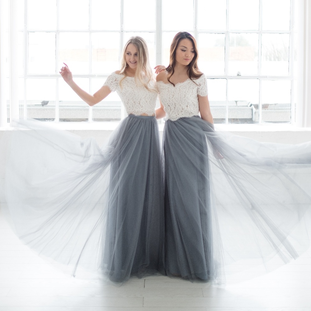 Dusty Blue Tulle Maxi Skirt by Love Tanya